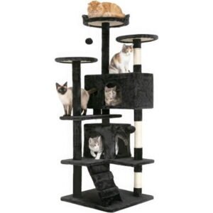 FDW 54in Cat Tree Tower, Scratch Posts, Condo, Toys,Perfect for Active Cats,Dark Gray