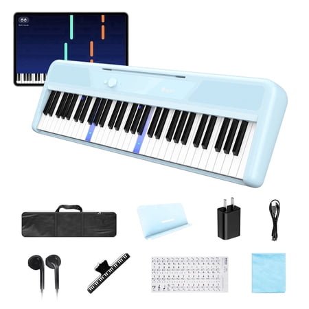 Rhymo 61 Key Smart Piano Keyboard for Beginners,Learning Keyboard with Light up Keys, Velocity Sensitive Electric Piano Keyboard & App Learning(Blue)