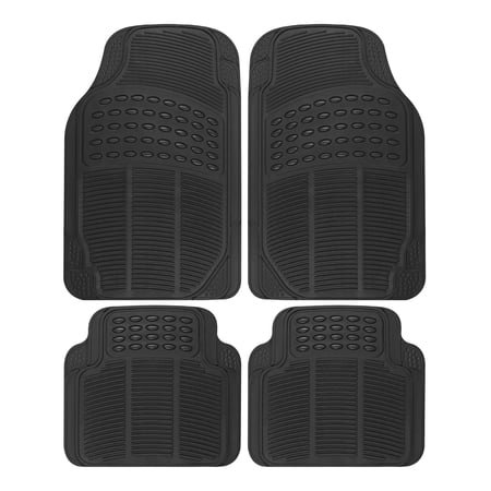 BDK Heavy-Duty 4-Piece Front and Rear Rubber Car Floor Mats, All Weather Protection for Trucks and SUVs