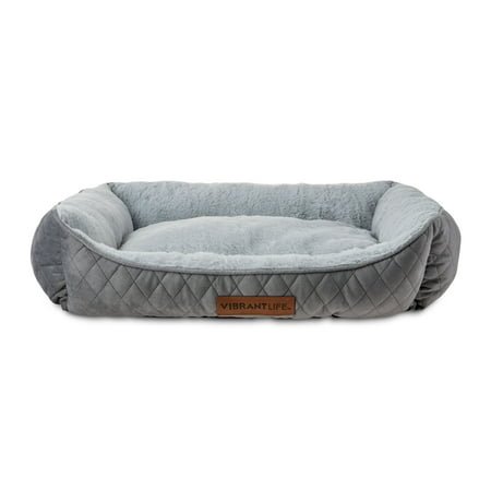 Vibrant Life Medium Quilted Cuddler Pet Bed, Gray, 27" x 21"