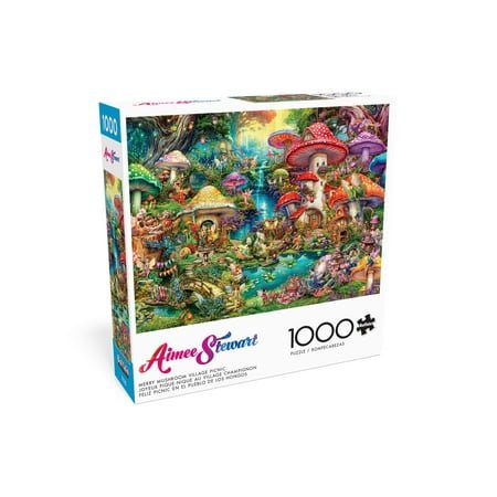 Buffalo Games 1000-Piece Aimee Stewart Merry Mushroom Village Picnic Adult Interlocking Jigsaw Puzzle