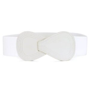 INSPIRE CHIC Interlock Buckle 8-shaped Faux Leather Elastic Belt Cinch Waistband for Lady Fit Waist Girth:25"/63.5cm-37"/94cm White