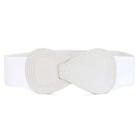 INSPIRE CHIC Interlock Buckle 8-shaped Faux Leather Elastic Belt Cinch Waistband for Lady Fit Waist Girth:25"/63.5cm-37"/94cm White