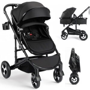 AILEEKISS 3-in-1 Convertible Baby Stroller with Big Seat and Adjustable Canopy, 24 Pounds, Black