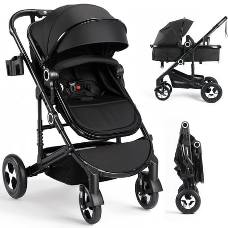 AILEEKISS 3-in-1 Convertible Baby Stroller with Big Seat and Adjustable Canopy, 24 Pounds, Black