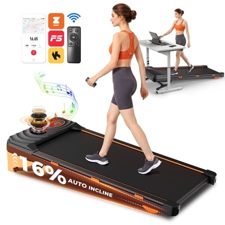 Walking Pad with 12-Level Auto Incline, Under Desk Treadmill for Home Office, 2.5HP Peak Motor, APP & LED Display, 0.6-4 MPH, 300 LBS Capacity