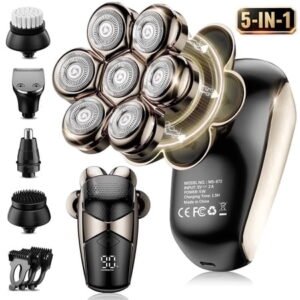 Nogroa Head Shavers for Bald Men, Magnetic Electric Razor, 7D Rotary Shaver 5 in 1 Grooming Kit, IPX7 Waterproof, Wet/Dry, LED Display, Rechargeable, Cordless