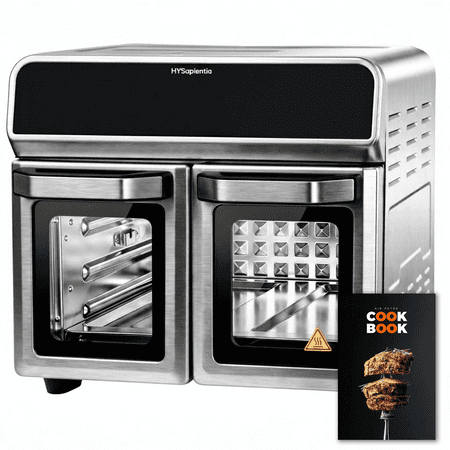 HYSapientia 24QT Dual Zone Air Fryer Oven With Rotisserie,10-in-1 Full Stainless Steel Air Fryer Toaster Oven 1800W For Family Cooking