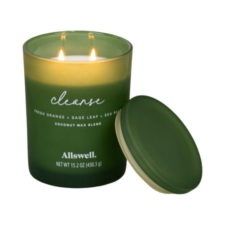 Allswell Cleanse Scented 2-Wick Spa Jar Candle, Fresh Orange + Sage Leaf + Sea Salt, 15.2 oz