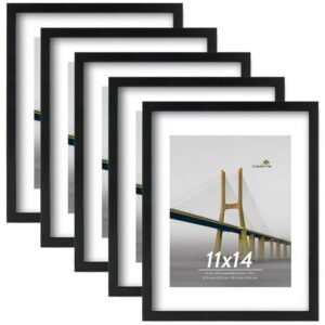 Scholartree 11 x 14 5-in-1 Wood Picture Frames Set-11x14 Matted to 8x10 Wall Frames, Black