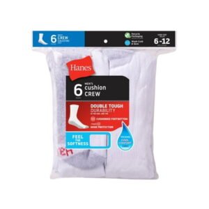 Hanes Crew Socks Mens 6 Pack Cushion FreshIQ Athletic size 6-12 Black Grey White