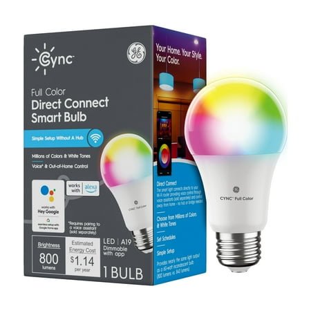 GE Cync A19 Smart LED Light Bulb, Color Changing Indoor Decor Lights, 60 Watts, Medium Base, 1pk