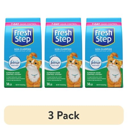 (3 pack) Fresh Step Non-Clumping Multi-Cat Premium Clay Cat Litter, Febreze Freshness Scent, 14 lb Bag