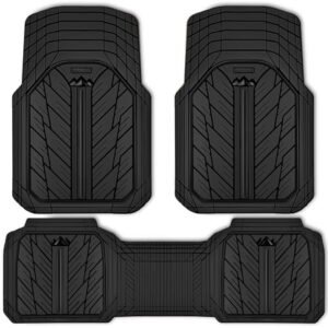 CAR GRAND Heavy Duty Rubber Car Floor Mats, Deep Dish Waterproof Car Mats All Weather, Universal Trim-to Fit Automotive Floor Mats for Car SUV Truck Van, Durable Floor Liners All Black
