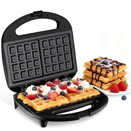 OSTBA 2-Slice Waffle Maker with Non-Stick Plates, Cool Touch Handle & Indicator Lights, 750W Belgian Waffle Maker for Quick Breakfast & Snacks, Easy Clean, Black