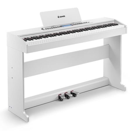 Donner New Upgraded Digital Piano 88 Key Fully Weighted Keyboard with 16 Level Touch Sensitive for Beginner, with 600 Rhythms, 110 Demos, 3 Pedals, White, DDP-95