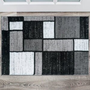 World Rug Gallery Contemporary Modern Boxed Color Block Gray 2'x3' Door Mat