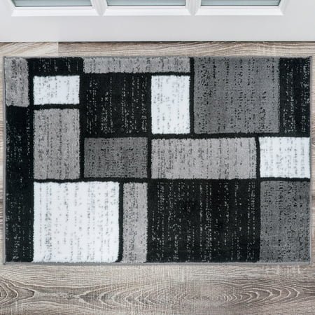 World Rug Gallery Contemporary Modern Boxed Color Block Gray 2'x3' Door Mat