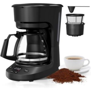 WAA 5 Cup Drip Coffee Maker Delay Brew, Keep Warm, Reusable Filter, Overheat-Protection,25oz,Black