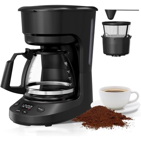WAA 5 Cup Drip Coffee Maker Delay Brew, Keep Warm, Reusable Filter, Overheat-Protection,25oz,Black