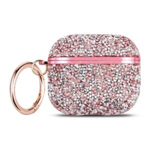 Allytech AirPods 3rd Gen Case with Glitter, Luxury Bling Sparkle Rhinestone Protective Shockproof Dustproof Keychain Apple Bluetooth Container Skin Cover for Apple Airpods 3 2021 Released, Pink