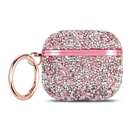 Allytech AirPods 3rd Gen Case with Glitter, Luxury Bling Sparkle Rhinestone Protective Shockproof Dustproof Keychain Apple Bluetooth Container Skin Cover for Apple Airpods 3 2021 Released, Pink