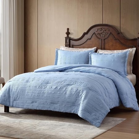 ClevaHome Queen Comforter Set Chambray Blue, 3 Pieces Comforter Set, All Season Lightweight Soft Embossed Bedding (86" x 88" Comforter & 2 Pillow Shams)