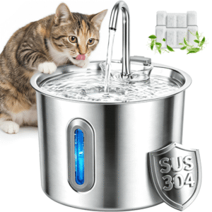 DSOOLO Cat Water Fountain Stainless Steel Automatic Pet Water Dispenser for Cats and Dogs with Replacement Filters, 2.2L
