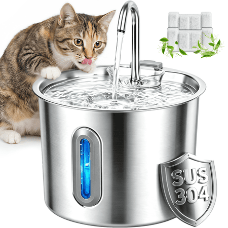 DSOOLO Cat Water Fountain Stainless Steel Automatic Pet Water Dispenser for Cats and Dogs with Replacement Filters, 2.2L
