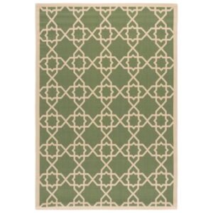 SAFAVIEH Courtyard Carol Geometric Indoor/Outdoor Area Rug, 4' x 5'7", Green/Beige