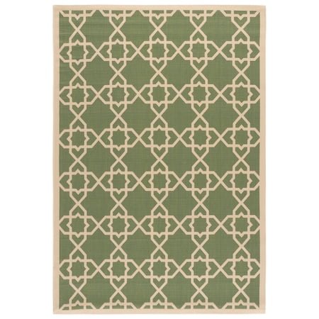SAFAVIEH Courtyard Carol Geometric Indoor/Outdoor Area Rug, 4' x 5'7", Green/Beige