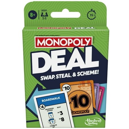 Monopoly Deal Card Game, Quick-Playing Family Card Game for 2-5 Players, Ages 8+