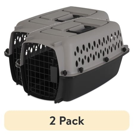 (2 pack) Vibrant Life Extra Small Plastic Hard-Sided Pet Carrier, Black and Gray, 10 lb Limit