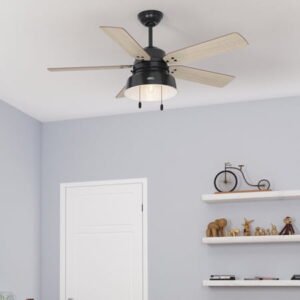 Hunter 52 inch Outdoor or Indoor Ceiling Fan with LED Light - Black Rustic Ceiling Fan with Pull Chain, For Bedroom, Living Room, or Patio, Standard Mount, No Remote - Mill Valley 59307, Matte Black