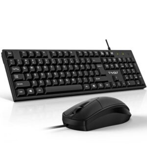 Wired Computer Keyboard and Mouse Combos for Windows, Plug and Play, Full-Size, Spill-Resistant, Ergonomic Silent Design, 12 Shortcut Keys, Compatible with PC, Laptop - Black