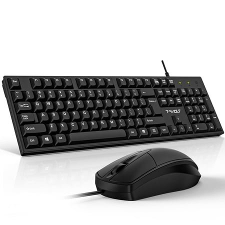 Wired Computer Keyboard and Mouse Combos for Windows, Plug and Play, Full-Size, Spill-Resistant, Ergonomic Silent Design, 12 Shortcut Keys, Compatible with PC, Laptop - Black