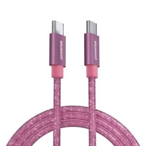 Powertek USB-C to USB-C Cable, Fast Charging Type-C Charger Cord, Durable Tangle-Resistant Sync Cable, Pink Glitter, 6FT