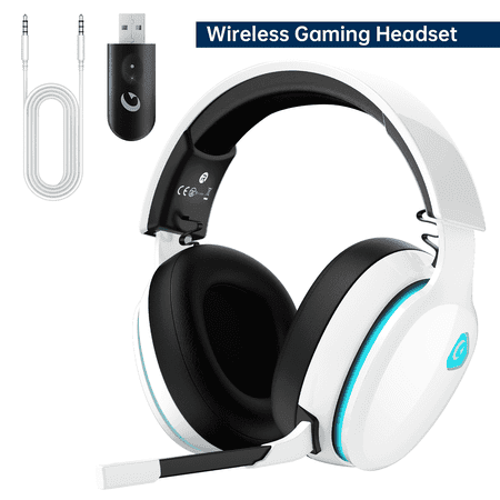Ecomoment Wireless Gaming Headset for PS5, PC,Switch,Mac with Bluetooth 5.3, 2.4GHz USB Gaming Headphones with Mic, 3.5mm Wired Mode , White