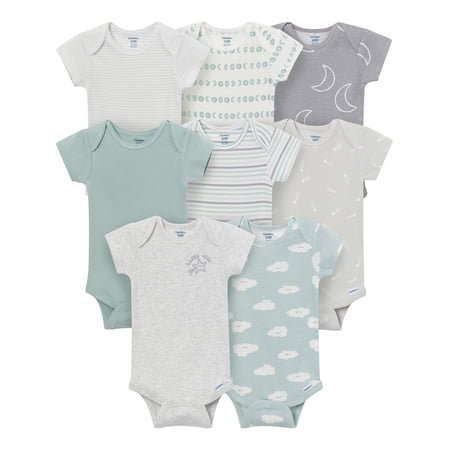 Gerber Baby Neutral Short Sleeve Onesies, 8-Pack, Sizes 0/3 Newborn - 12 Months