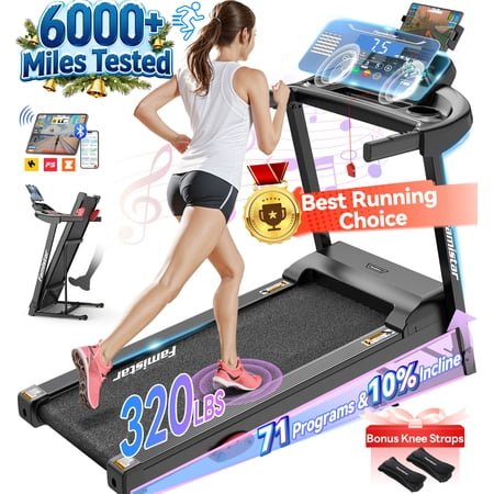 Treadmill for Home, Portable Folding Electric Exercise Treadmill with Adjustable Incline, APP Control, 64 Programs, 320 lb Capacity, 7.5MPH, Bluetooth Speakers, Running Walking Jogging, 01/18 Update
