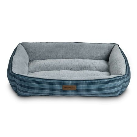 Vibrant Life Extra Large Dog Bed, Bolster Bed for Large Dogs, 42" x 32", Blue