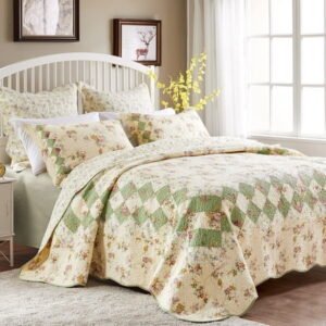 Greenland Home Fashions Bliss 100% Cotton Authentic Patchwork Quilt Set Ivory (2 Piece) Twin - Twin XL Patchwork, Border, Floral 2 Piece Cottage,