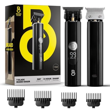 The Beard Club T Blade Trimmer, Adjustable Beard Trimmer for Men with 4 Lengths, Beard Edger Clippers, Waterproof Rechargeable Electric Shaver