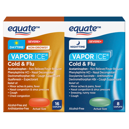 Equate Vapor Ice® Severe Cold and Flu Combo Pack, Day & Night Caplets, 24ct