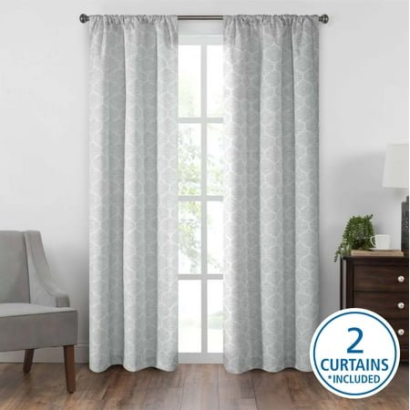 Mainstays Jacquard Blackout Panel Pair, Set of 2 Curtains, Grey Lattice, 37" W x 84" L