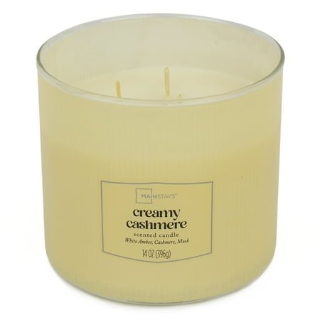 Mainstays Textured Wrapped 3-Wick Candle, Creamy Cashmere, 14 Ounce