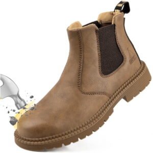 Ecetana Men's Work Boots Waterproof Wear-Resistant Steel Toe Safety Protective Shoes