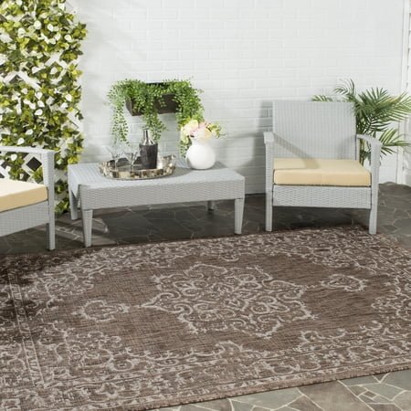 SAFAVIEH Courtyard Clodagh Medallion Indoor/Outdoor Area Rug, Brown/Beige, 5'3" x 7'7"
