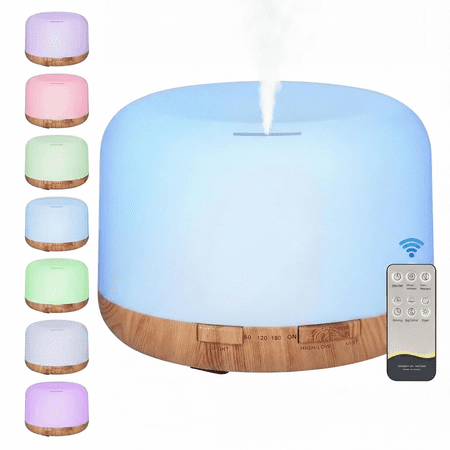 500ml Essential Oil Diffuser with Remote Control, with 3 Timers 7 Colors Ambient Light for Large Room Home Office