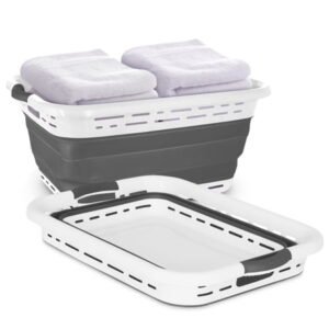 Black and Decker Collapsible Laundry Basket, White & Gray, Adult